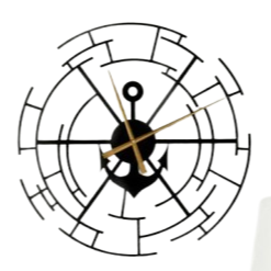 Ship Anchor 3D Wall Clock / Black / Golden / Silver / 60 x 60 CM