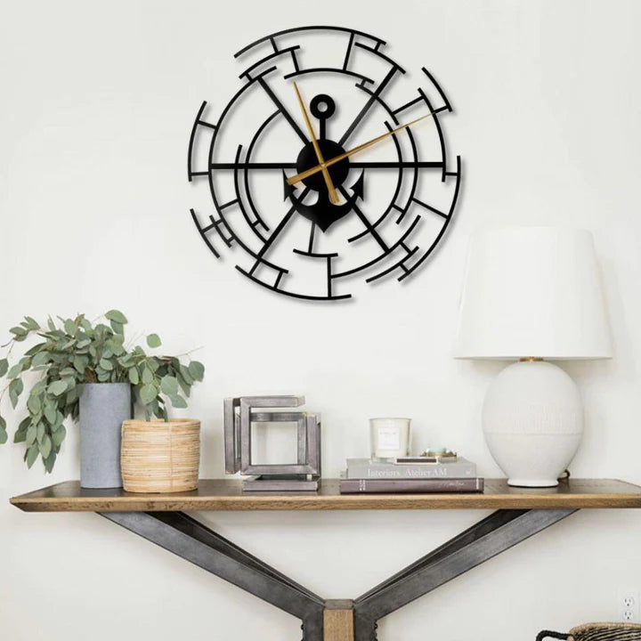 Ship Anchor 3D Wall Clock / Black / Golden / Silver / 60 x 60 CM