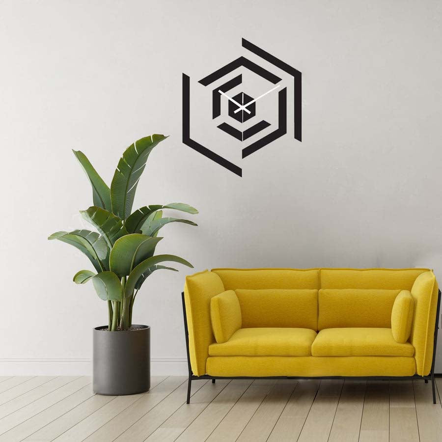 Hexagon Lines 3d Wall Clock / Black / Golden / Silver / 30 x 30 CM