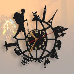 Woman or Man, Backpacking Traveler Clock / Black / Golden / Silver / 60 x 60 CM