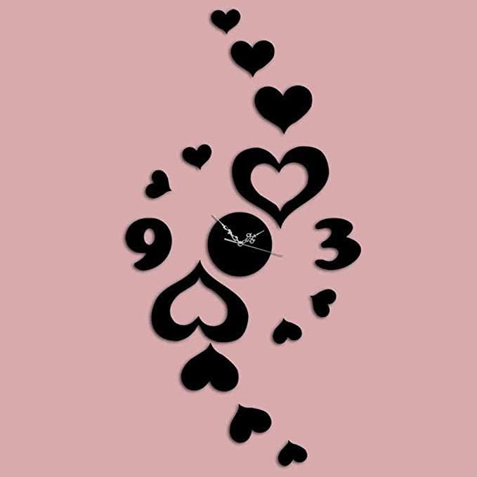 Cut Heart-shaped Wall Sticker Wall Clock / Black / Golden / Silver / 30 x 30 CM