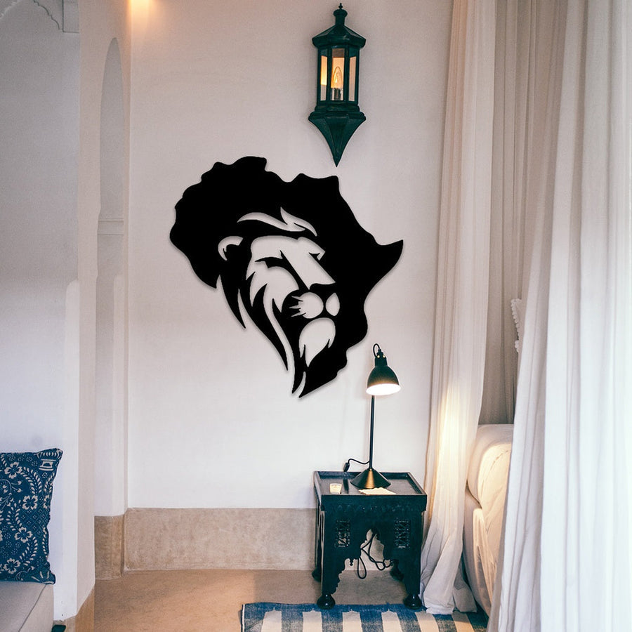 AFRICAN LION WALL DECOR / Black / Golden / Silver / 60 x 60 CM