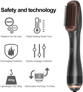 Negative Ion Hot Air Brush Anti-Scald Straightener Curler Comb Styler 3-Gears Electric Hair Dryer Brush Wet & Dry Use