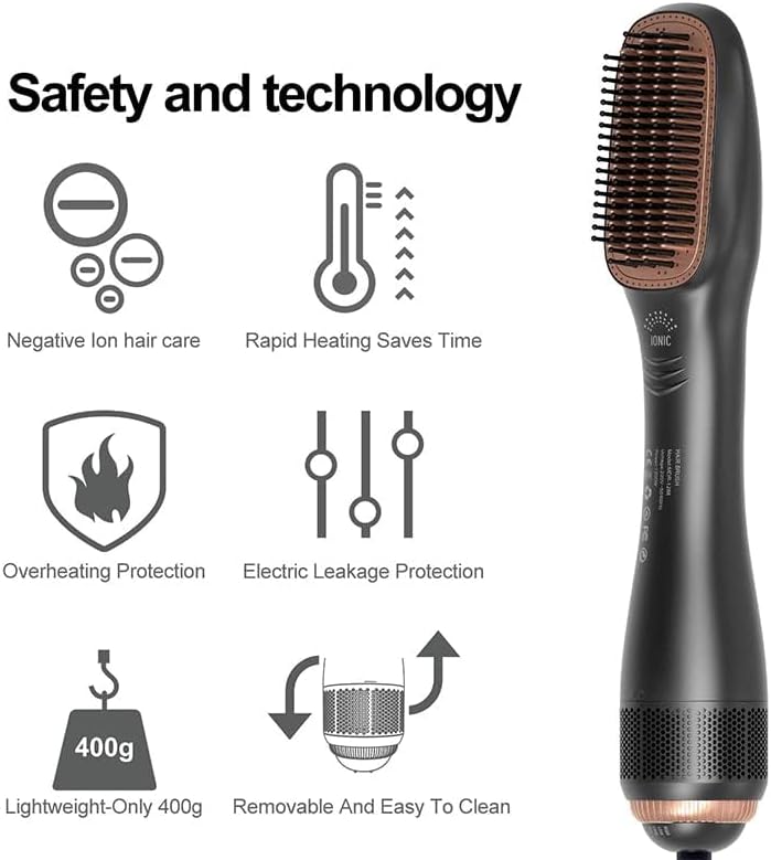 Negative Ion Hot Air Brush Anti-Scald Straightener Curler Comb Styler 3-Gears Electric Hair Dryer Brush Wet & Dry Use