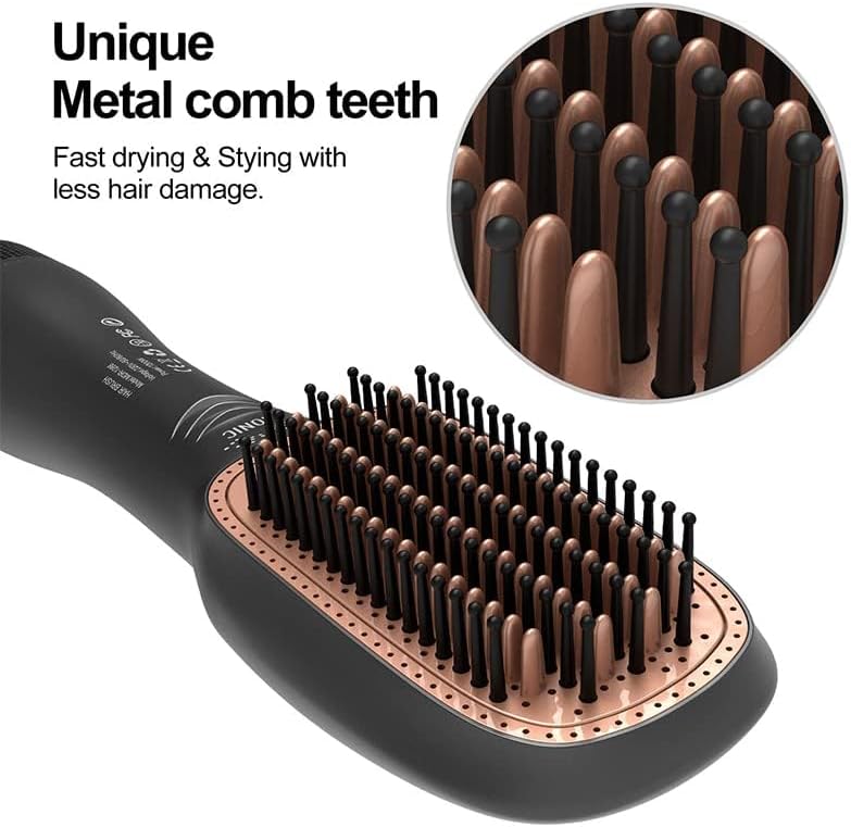 Negative Ion Hot Air Brush Anti-Scald Straightener Curler Comb Styler 3-Gears Electric Hair Dryer Brush Wet & Dry Use