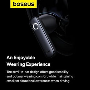 Baseus C-Mic CM10 Wireless Bluetooth 5.3 Earphone for Car – Solar Charging, In-Ear Detection, Vibration Connection, Noise Reduction, 45-50 hours Playtime Single-Ear Earbud (Black)