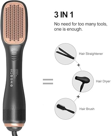 Negative Ion Hot Air Brush Anti-Scald Straightener Curler Comb Styler 3-Gears Electric Hair Dryer Brush Wet & Dry Use