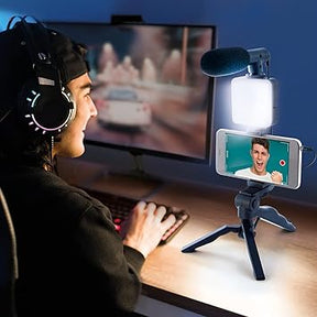 Vlogging Kit "Like Me" LED Video Light + Microphone + Mobile Phone Holder + Hand Grip/Mini Tripod Compatible with Smartphones for TikTok, Youtube, Live Streaming and Meetings