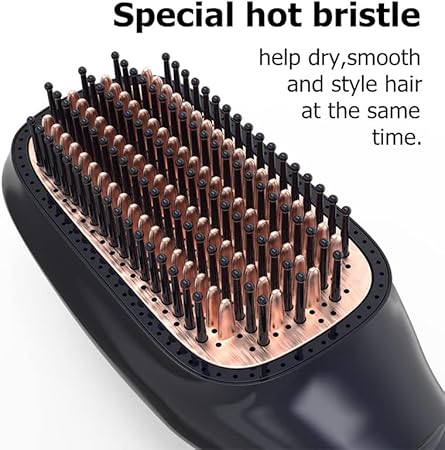 Negative Ion Hot Air Brush Anti-Scald Straightener Curler Comb Styler 3-Gears Electric Hair Dryer Brush Wet & Dry Use