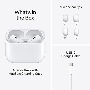 Apple AirPods Pro with Wireless Earbuds, Bluetooth Headphones, Active Noise Cancellation, Hearing Aid Feature, Transparency, Personalized Spatial Audio, High-Fidelity Sound, H2 Chip, USB-C Charging