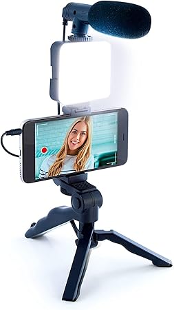 Vlogging Kit "Like Me" LED Video Light + Microphone + Mobile Phone Holder + Hand Grip/Mini Tripod Compatible with Smartphones for TikTok, Youtube, Live Streaming and Meetings