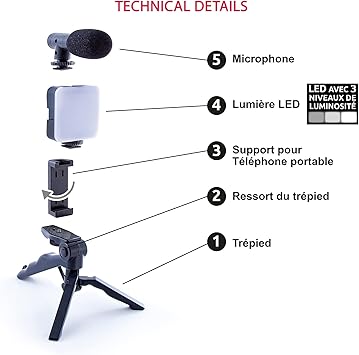 Vlogging Kit "Like Me" LED Video Light + Microphone + Mobile Phone Holder + Hand Grip/Mini Tripod Compatible with Smartphones for TikTok, Youtube, Live Streaming and Meetings