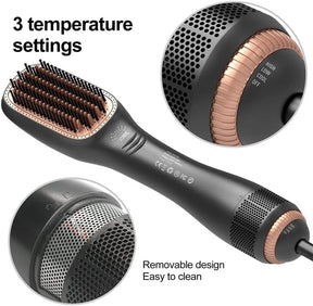 Negative Ion Hot Air Brush Anti-Scald Straightener Curler Comb Styler 3-Gears Electric Hair Dryer Brush Wet & Dry Use