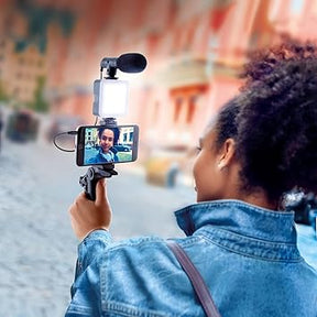 Vlogging Kit "Like Me" LED Video Light + Microphone + Mobile Phone Holder + Hand Grip/Mini Tripod Compatible with Smartphones for TikTok, Youtube, Live Streaming and Meetings