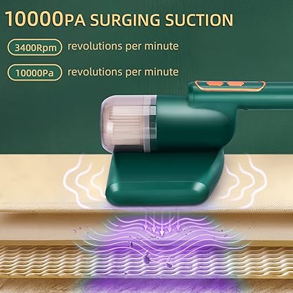 Bed Vacuum Cleaner,Handheld UV Mattress Vacuum Cleaner,Wireless Mite Remover Cleaning Machine,Bed Dust Vacuum Machine Effectively Clean Up Bed, Pillows, Cloth Sofas, and Carpets, Green