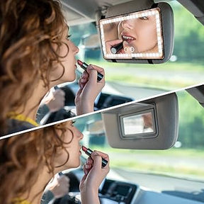 Car Visor Vanity Mirror, Car Makeup Mirror with 60 LED Lights, Car Cosmetic Mirror with Built-in Battery, Rechargeable Touch Screen LED Makeup Travel Mirror,3 Light Mode Dimmable (with Battery