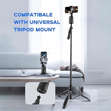 Auto Face Tracking Tripod, 360 Rotation Phone Stand Camera Mount, Tripod Phone Holder for Mobile & Camera Stand, Battery Operated Smart Shooting Selfie Mobile Stand for Live Vlog - Black