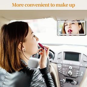 Car Visor Vanity Mirror, Car Makeup Mirror with 60 LED Lights, Car Cosmetic Mirror with Built-in Battery, Rechargeable Touch Screen LED Makeup Travel Mirror,3 Light Mode Dimmable (with Battery