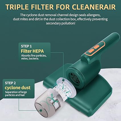 Bed Vacuum Cleaner,Handheld UV Mattress Vacuum Cleaner,Wireless Mite Remover Cleaning Machine,Bed Dust Vacuum Machine Effectively Clean Up Bed, Pillows, Cloth Sofas, and Carpets, Green