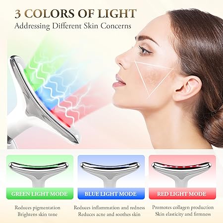 Face & Neck Massager Against Wrinkles, Face Beauty Device with 3 Modes, 45°C V Face Beauty Meter Face Device for Skin Tightening & Lifting EMS Face Massage for Women V Shape Face Device