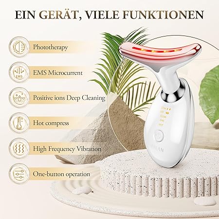 Face & Neck Massager Against Wrinkles, Face Beauty Device with 3 Modes, 45°C V Face Beauty Meter Face Device for Skin Tightening & Lifting EMS Face Massage for Women V Shape Face Device