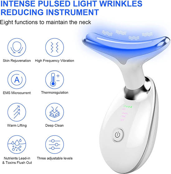 Face & Neck Massager Against Wrinkles, Face Beauty Device with 3 Modes, 45°C V Face Beauty Meter Face Device for Skin Tightening & Lifting EMS Face Massage for Women V Shape Face Device